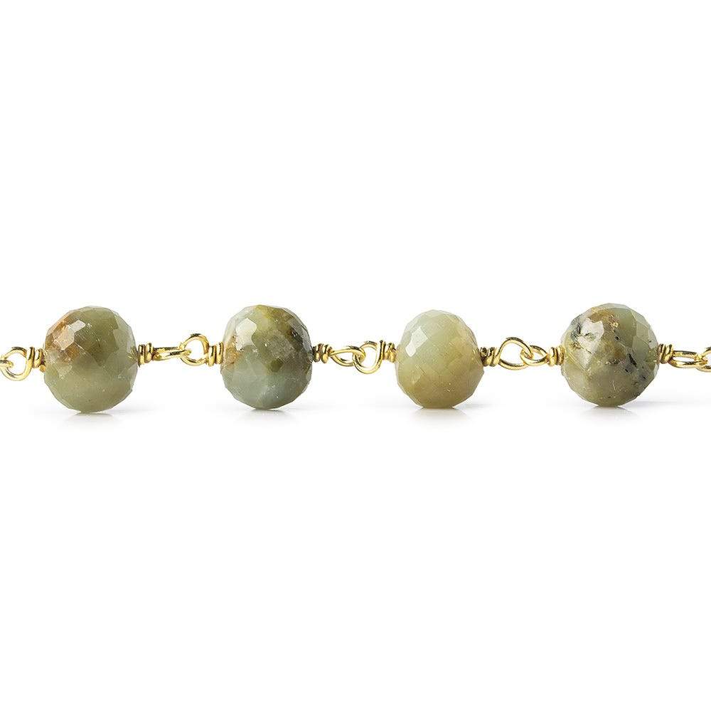 7mm Cat's Eye Green Quartz faceted round Vermeil Chain by the foot - Beadsofcambay.com