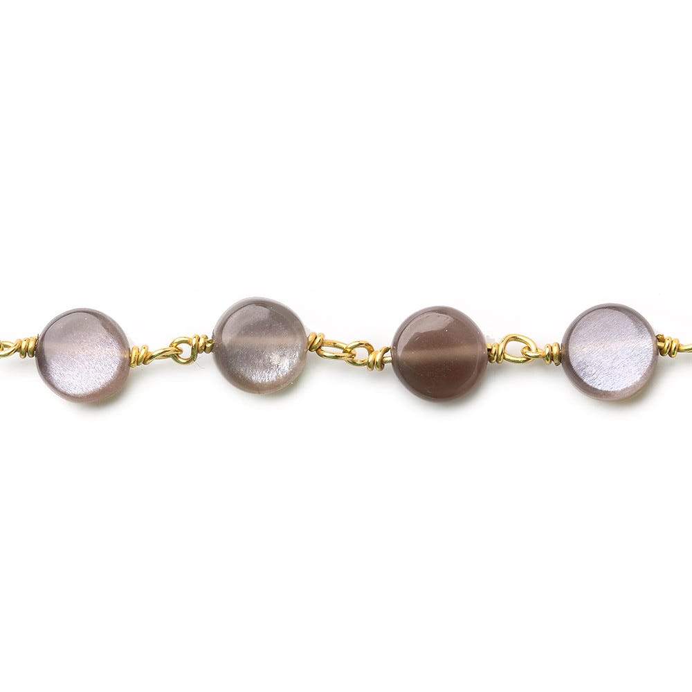 7mm Chocolate Moonstone plain coin Vermeil Chain by the foot - Beadsofcambay.com