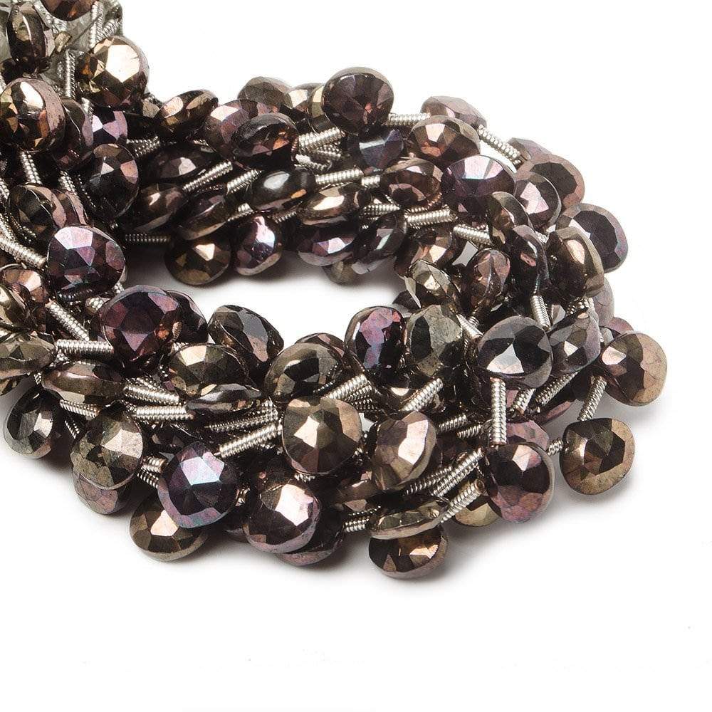 7mm Chocolate Mystic Black Spinel Beads Heart Briolette 8 inch 21 pieces - Beadsofcambay.com