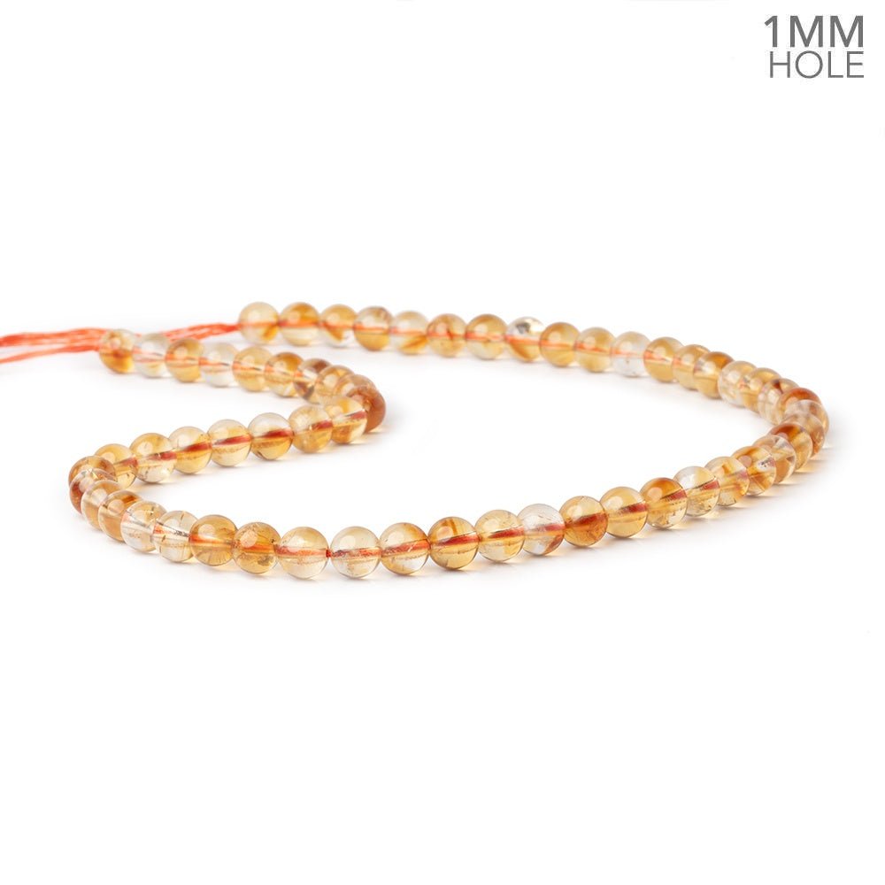 7mm Citrine Plain Rounds 15 inch 58 Beads with 1mm Drill Holes AA - Beadsofcambay.com