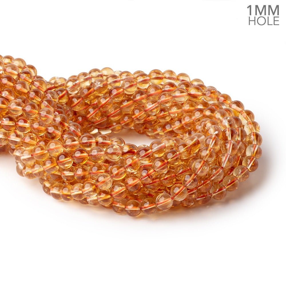 7mm Citrine Plain Rounds 15 inch 58 Beads with 1mm Drill Holes AA - Beadsofcambay.com