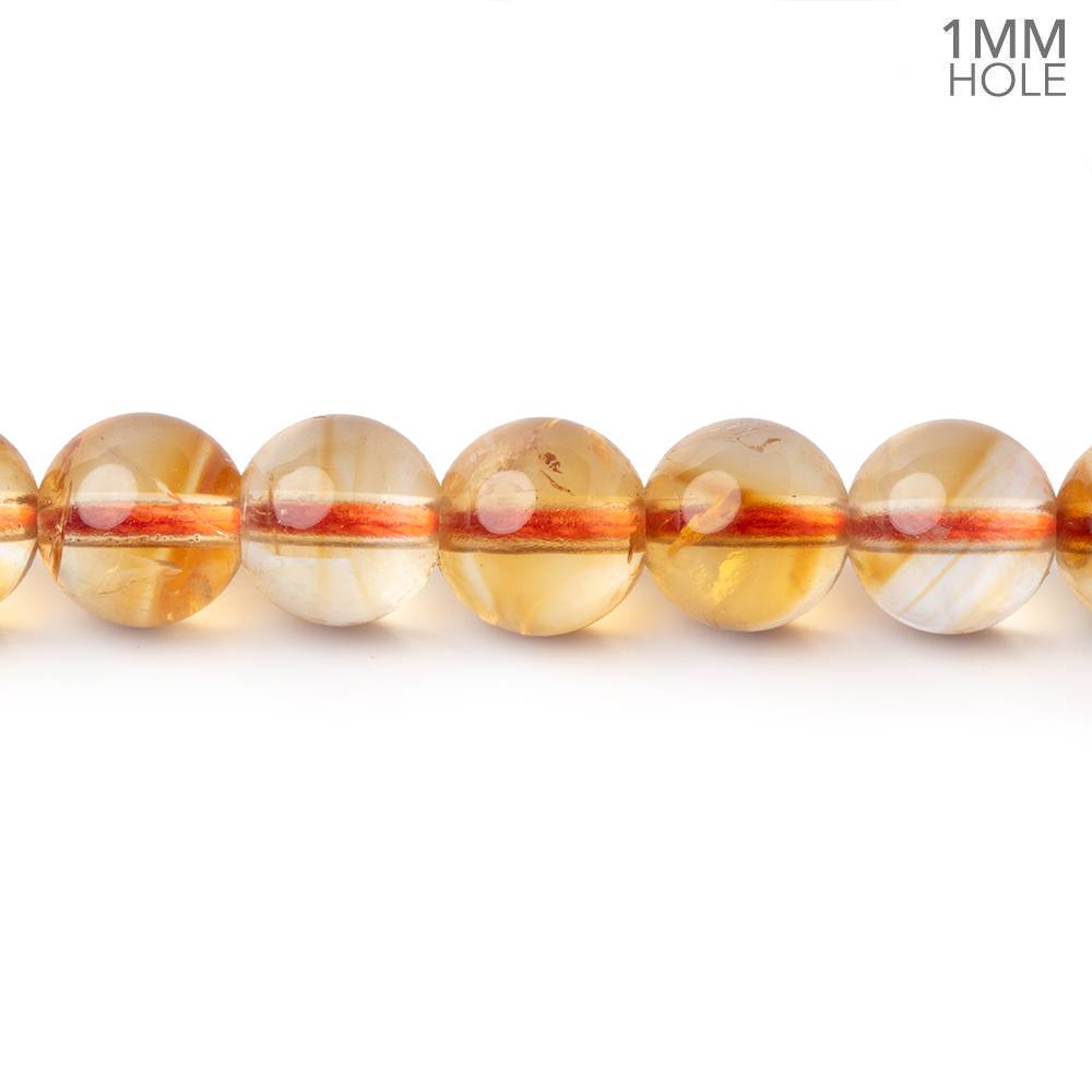 7mm Citrine Plain Rounds 15 inch 58 Beads with 1mm Drill Holes AA - Beadsofcambay.com