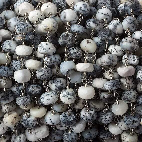 7mm Dendritic Opal faceted rondelle Silver Chain by the foot 30 pcs - Beadsofcambay.com