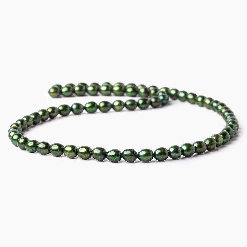 7mm Emerald Green Straight Drilled Oval Pearls, 15 inch, 63 pieces - Beadsofcambay.com