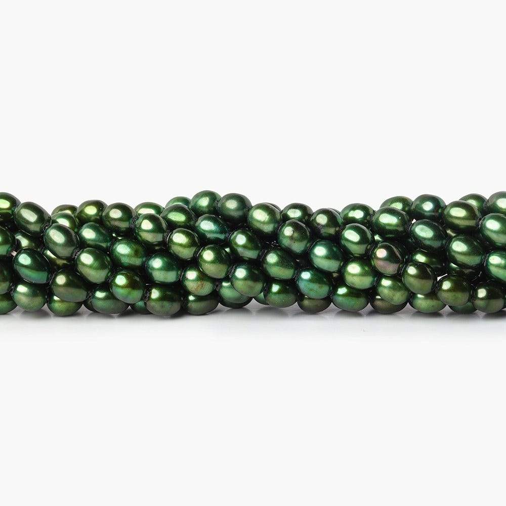 7mm Emerald Green Straight Drilled Oval Pearls, 15 inch, 63 pieces - Beadsofcambay.com