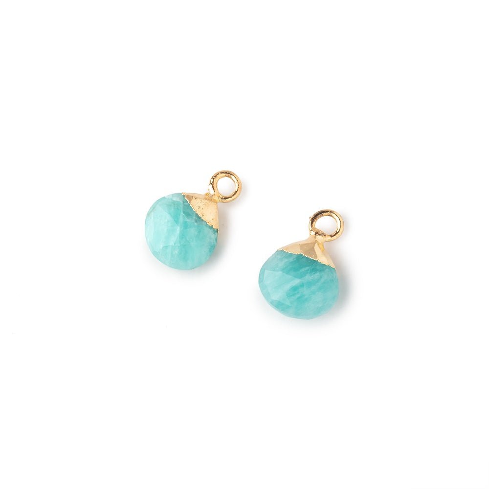 7mm Gold Leafed Amazonite Faceted Heart Set of 2 Pendants - Beadsofcambay.com