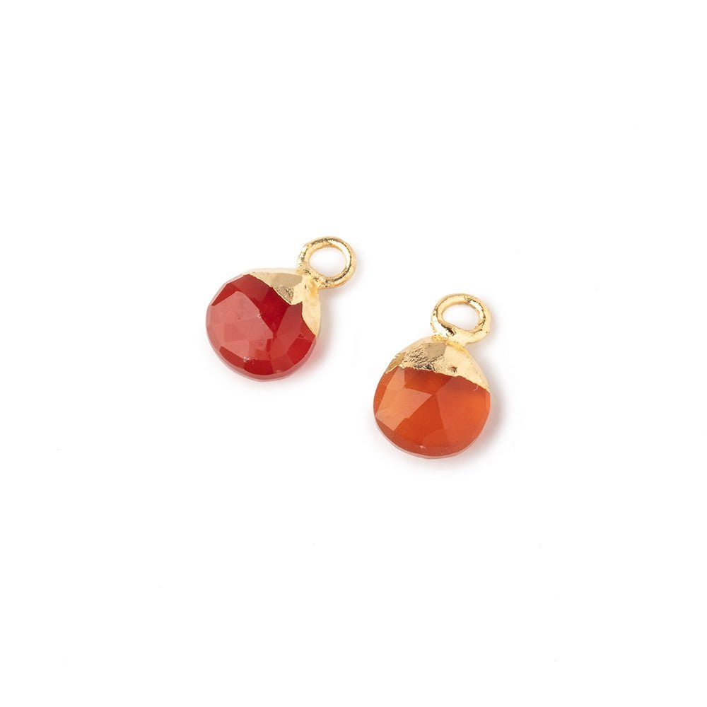 7mm Gold Leafed Carnelian Faceted Heart Set of 2 Pendants - Beadsofcambay.com