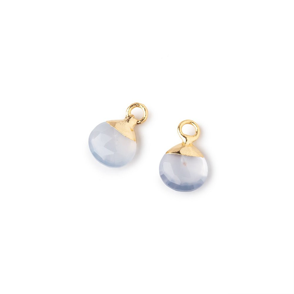 7mm Gold Leafed Natural Chalcedony Faceted Heart Set of 2 Pendants - Beadsofcambay.com