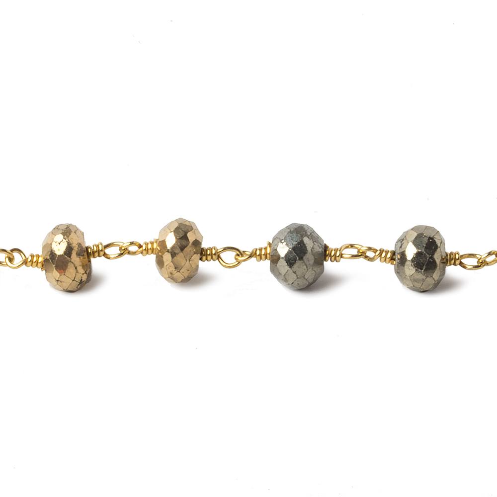 7mm Gold plated Pyrite & Pyrite faceted rondelle Gold plated Chain by the foot - Beadsofcambay.com