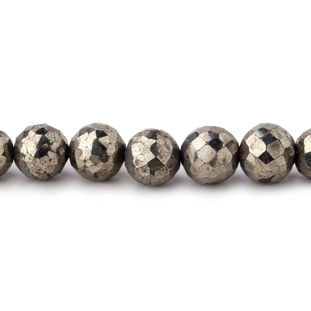 7mm Golden Pyrite faceted round beads 8 inch 32 pieces - Beadsofcambay.com