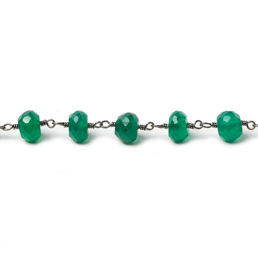 7mm Green Onyx faceted rondelle Black Gold Chain by the foot 25 pieces - Beadsofcambay.com