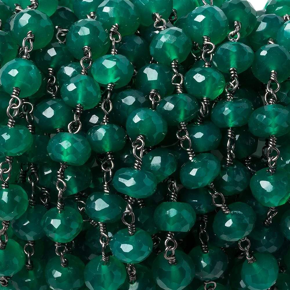 7mm Green Onyx faceted rondelle Black Gold Chain by the foot 25 pieces - Beadsofcambay.com