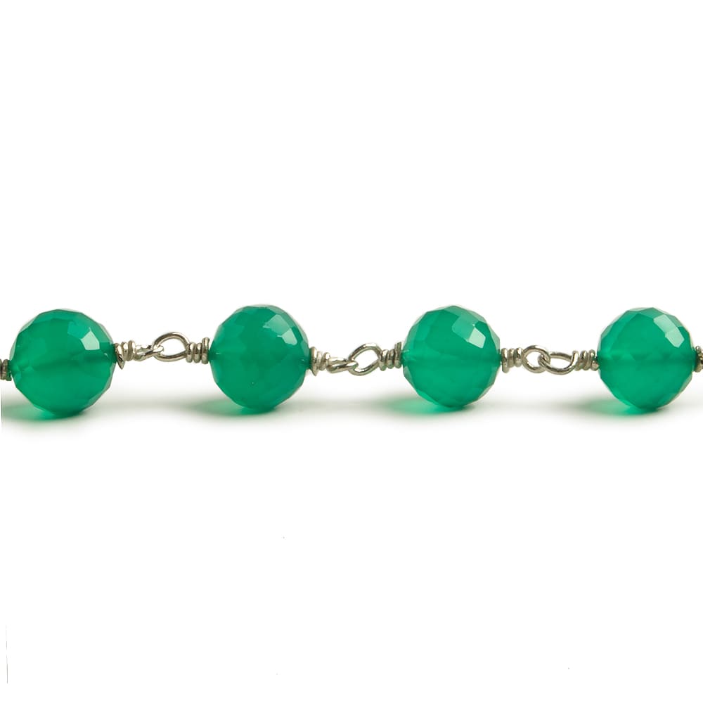 7mm Green Onyx faceted round .925 Silver Chain by the foot 24 pieces - Beadsofcambay.com