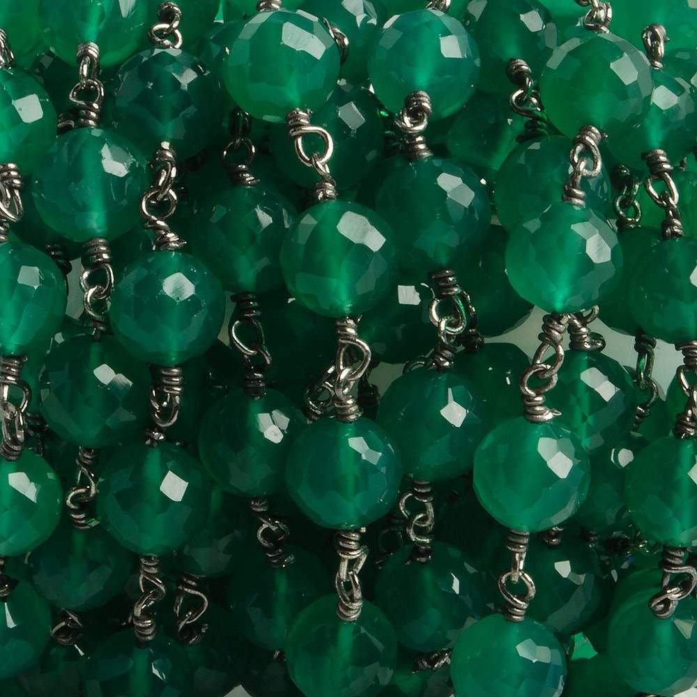 7mm Green Onyx faceted round Black Gold .925 Silver Chain by the foot 24 pieces - Beadsofcambay.com