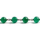 7mm Green Onyx faceted round Black Gold .925 Silver Chain by the foot 24 pieces - Beadsofcambay.com