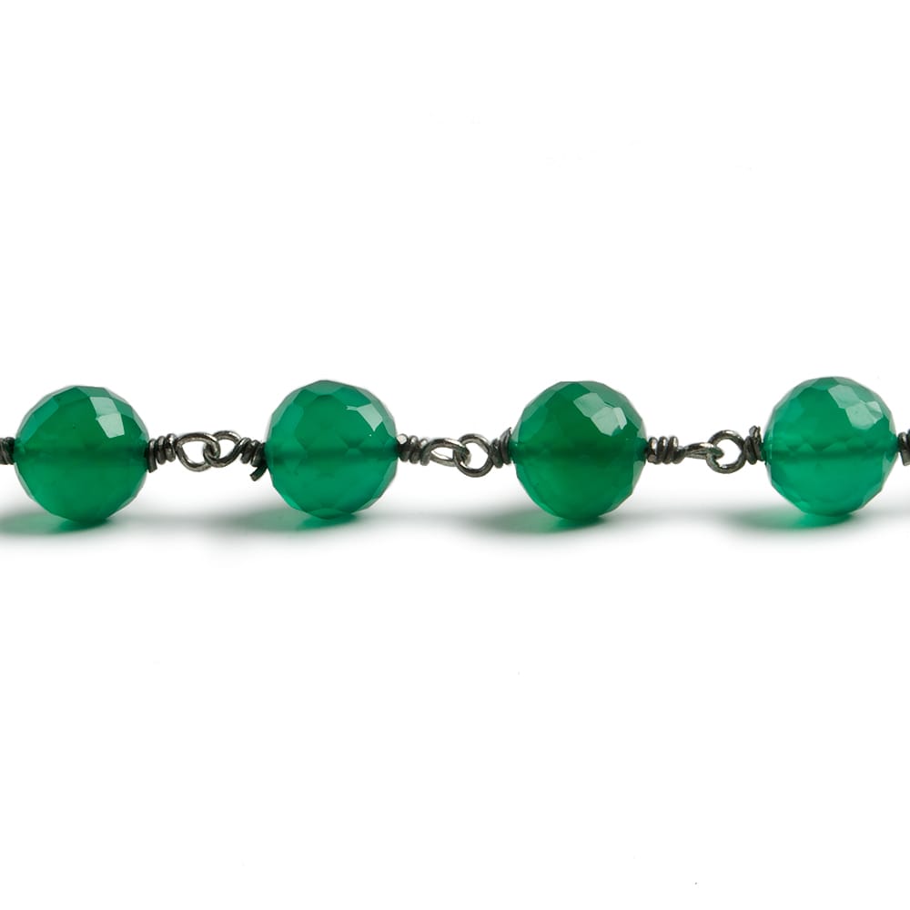 7mm Green Onyx faceted round Black Gold .925 Silver Chain by the foot 24 pieces - Beadsofcambay.com