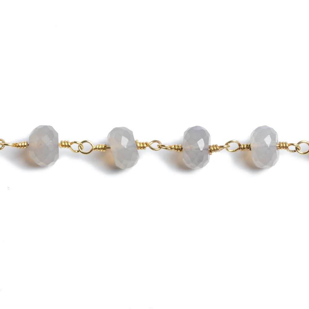 7mm Grey Chalcedony faceted rondelle Gold Chain by the foot 26 beads - Beadsofcambay.com