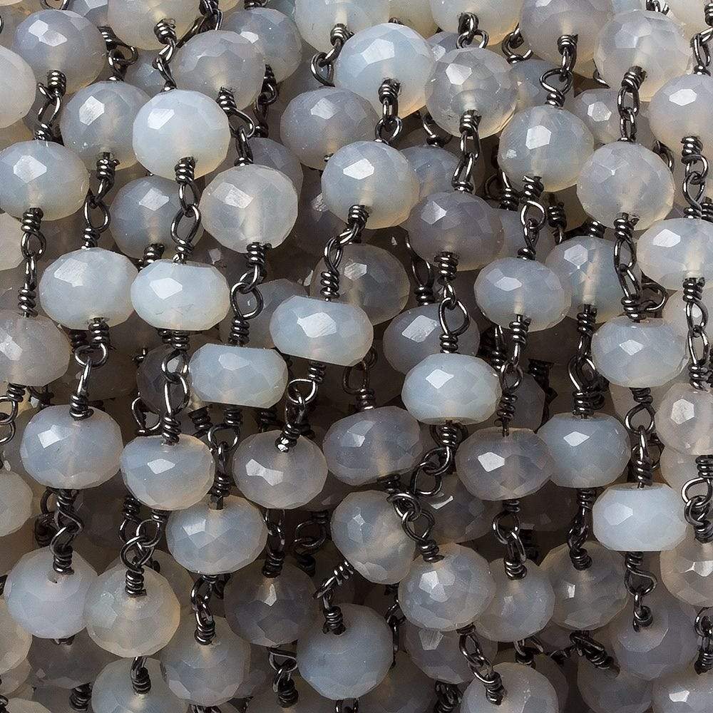 7mm Grey Chalcedony rondelle Black Gold Chain by the foot 27 pieces - Beadsofcambay.com