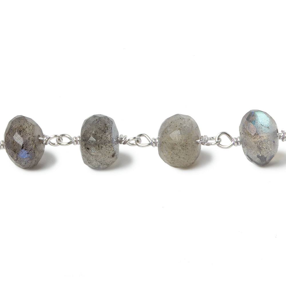 7mm Labradorite Beads Faceted Rondelle with Sterling Silver Chain by the foot - Beadsofcambay.com