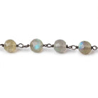 7mm Labradorite faceted round AAA Black Gold plated Silver Chain by the foot 23 beads per - Beadsofcambay.com