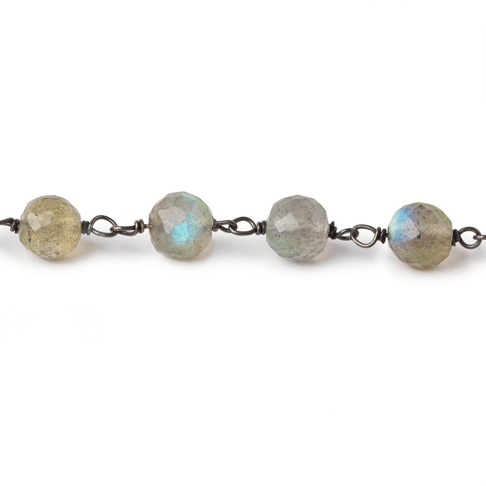 7mm Labradorite faceted round AAA Black Gold plated Silver Chain by the foot 23 beads per - Beadsofcambay.com