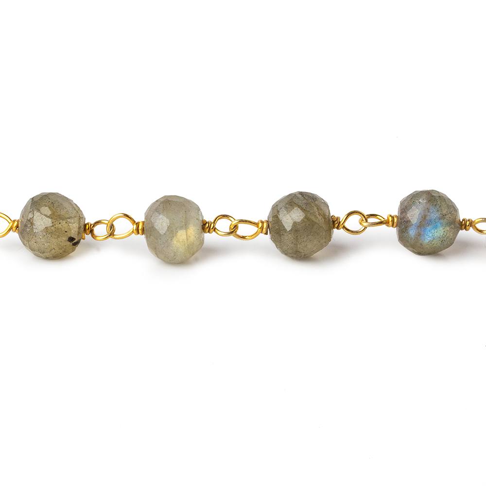 7mm Labradorite faceted round AAA Vermeil Chain by the foot 23 beads per - Beadsofcambay.com