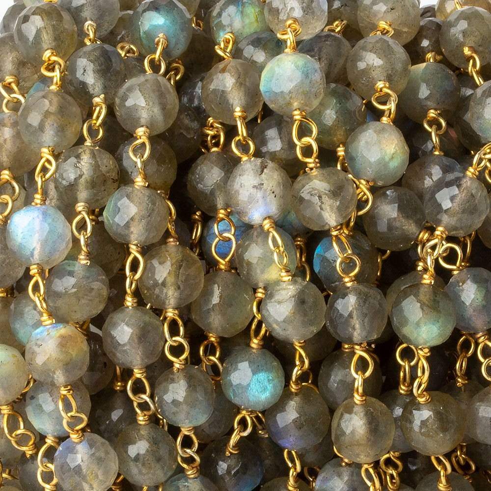 7mm Labradorite faceted round AAA Vermeil Chain by the foot 23 beads per - Beadsofcambay.com