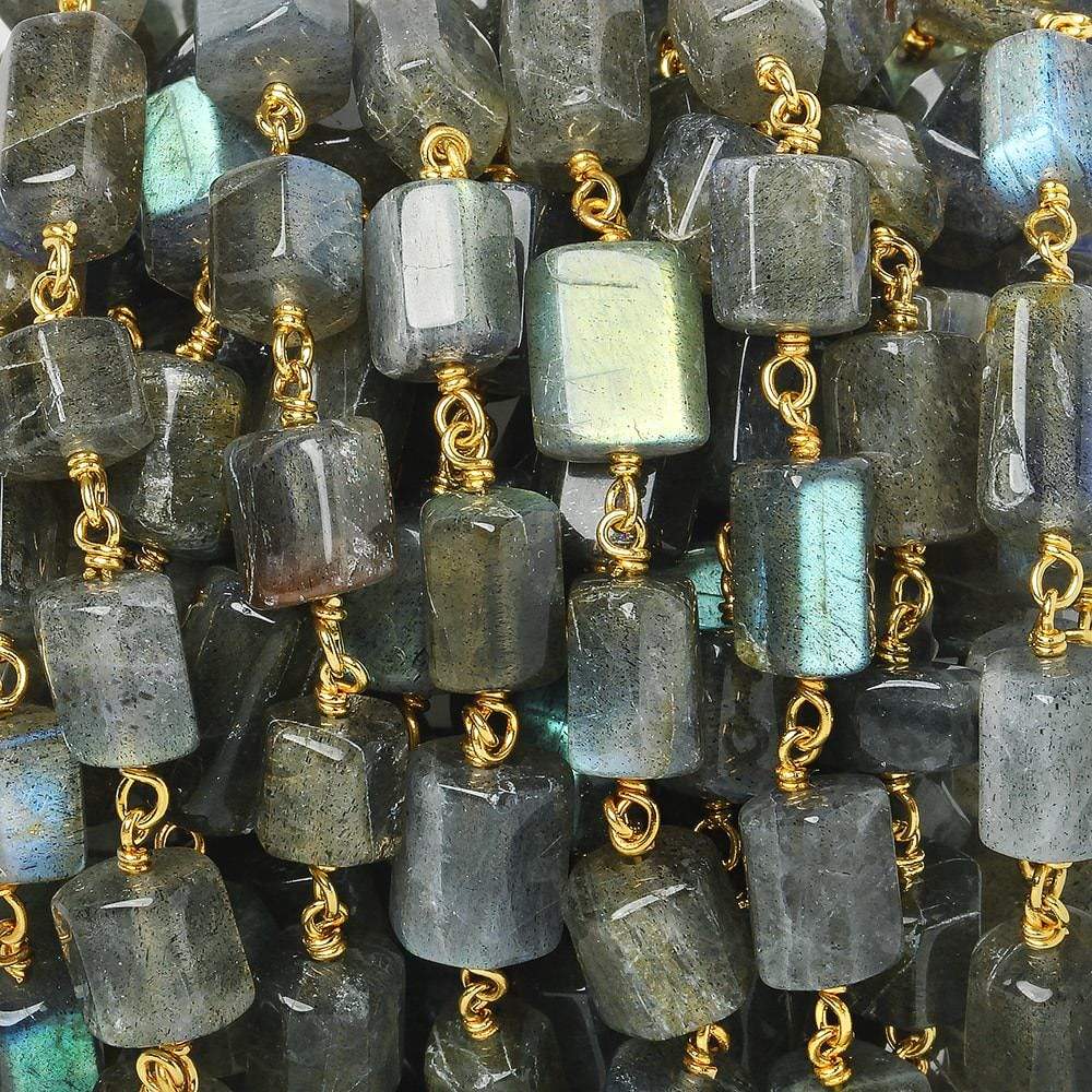 7mm Labradorite Hexagon Vermeil Chain by the foot 22 pieces - Beadsofcambay.com