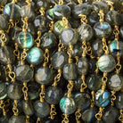7mm Labradorite plain coin Vermeil Chain by the foot - Beadsofcambay.com