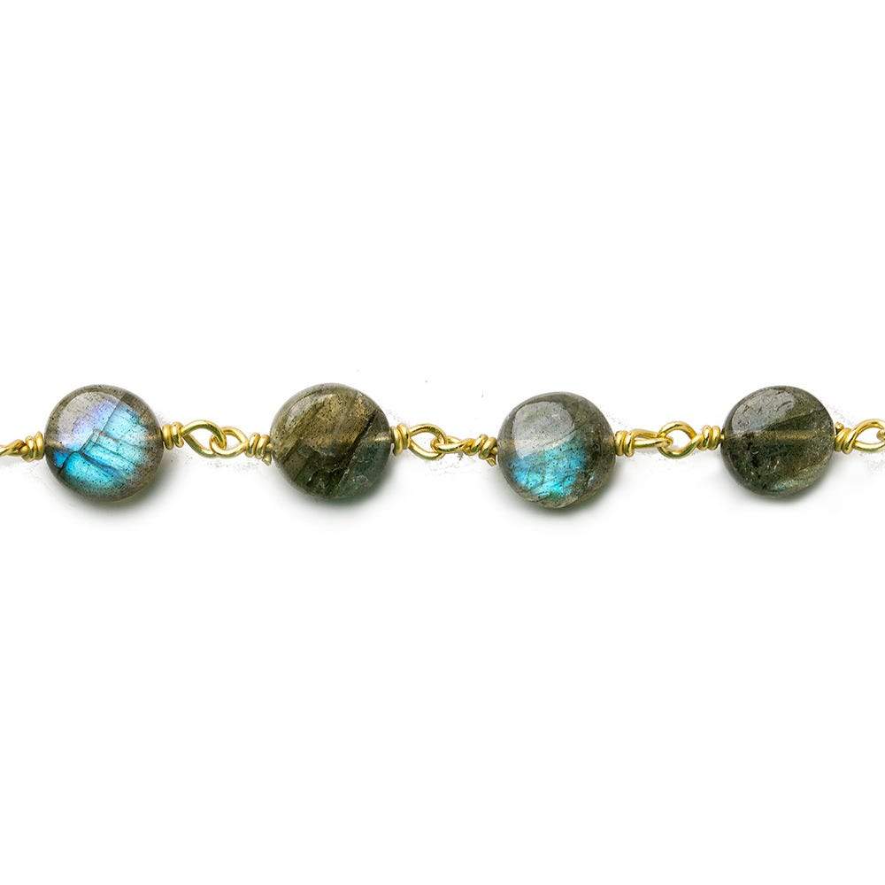 7mm Labradorite plain coin Vermeil Chain by the foot - Beadsofcambay.com