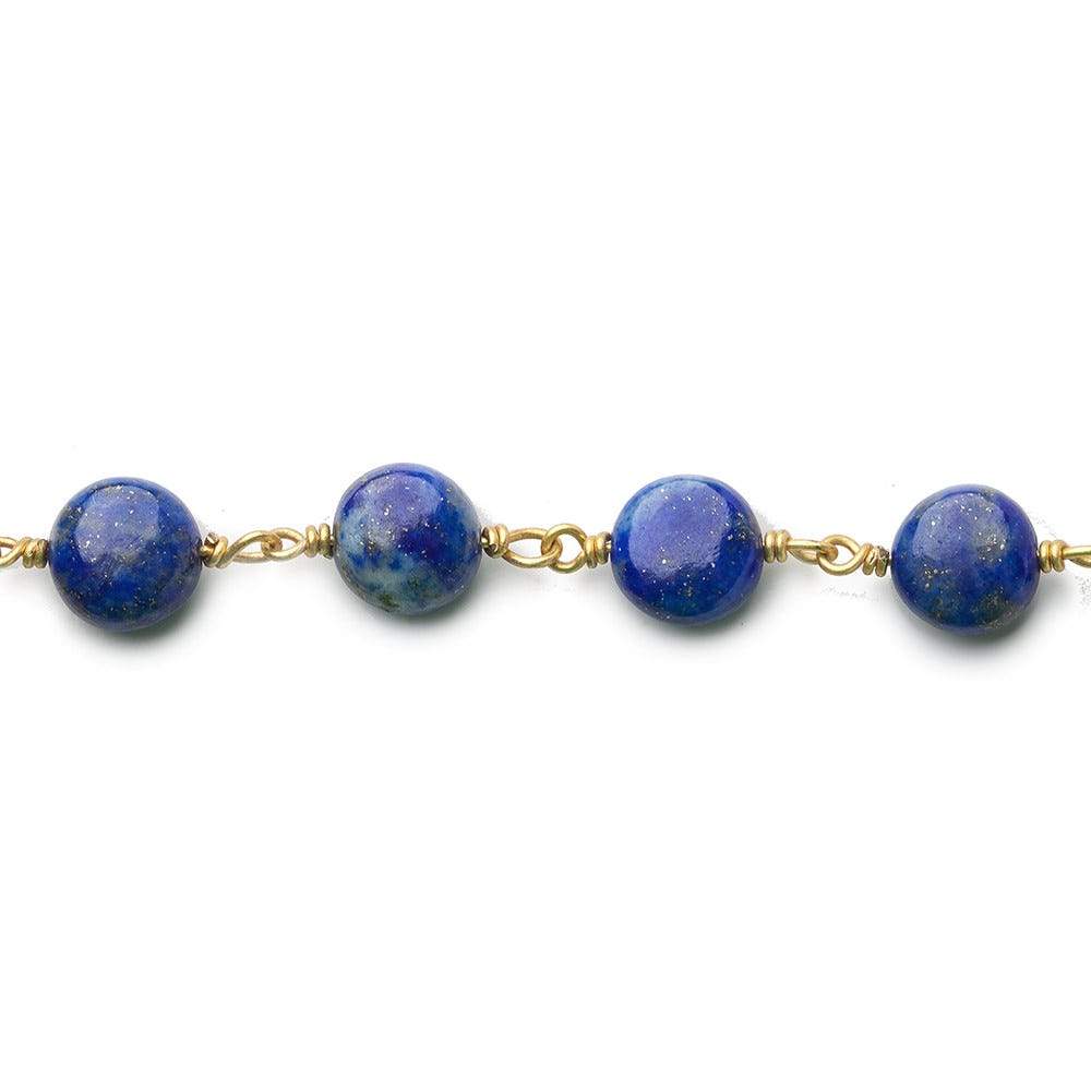 7mm Lapis Lazuli plain coin Vermeil Chain by the foot - Beadsofcambay.com