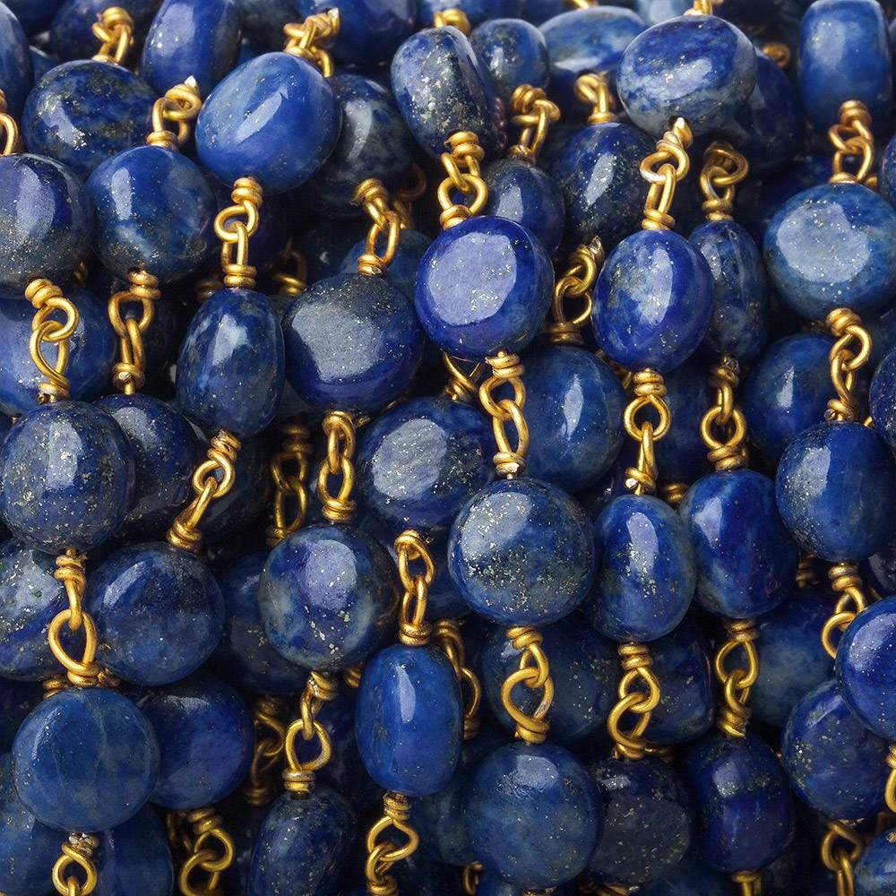 7mm Lapis Lazuli plain coin Vermeil Chain by the foot - Beadsofcambay.com
