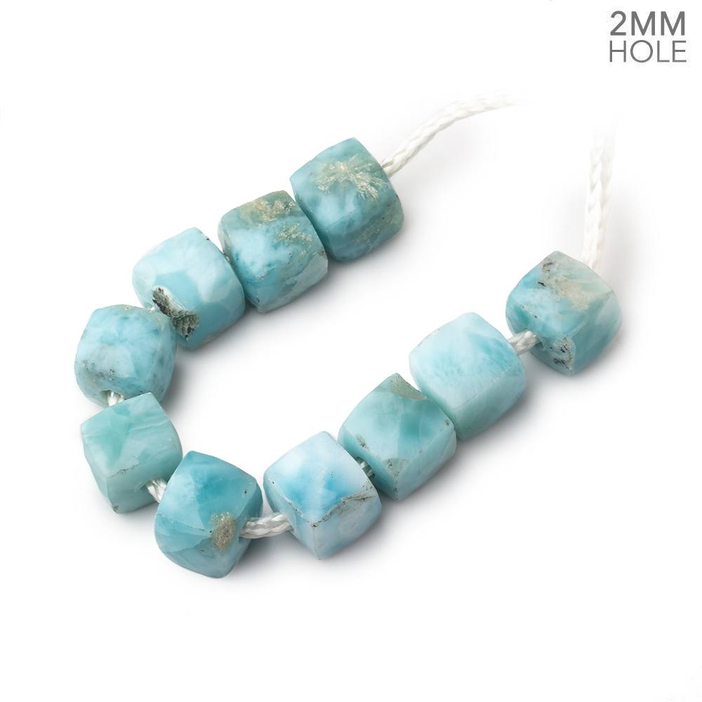 7mm Larimar 2mm Large Hole Faceted Cube Beads Set of 10 - Beadsofcambay.com