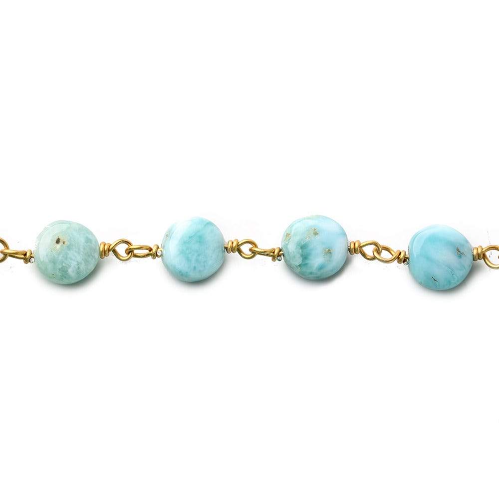 7mm Larimar plain coin Vermeil Chain by the foot - Beadsofcambay.com