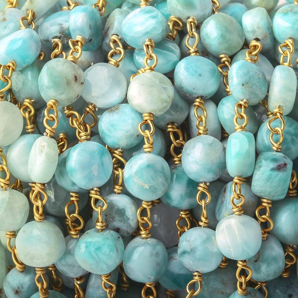 7mm Larimar plain coin Vermeil Chain by the foot - Beadsofcambay.com