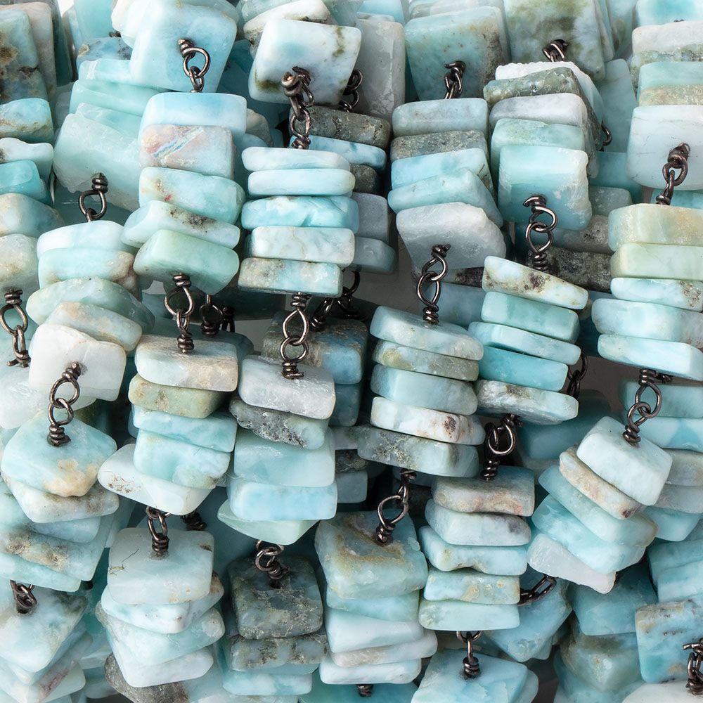 7mm Larimar Square Heshi Black Gold .925 Chain by the foot 95 pieces - Beadsofcambay.com