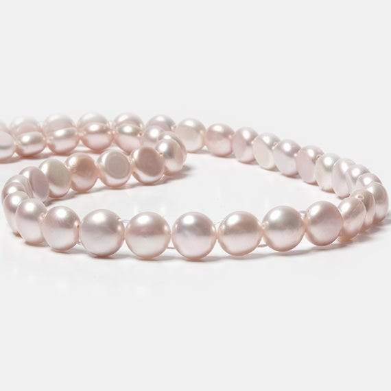 7mm Light Ice Pink Double Drilled Button Freshwater Pearls 15.5 inch 56 pcs - Beadsofcambay.com