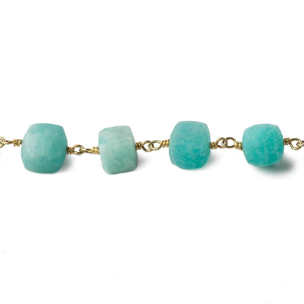 7mm Matte Amazonite cube Vermeil Chain by the foot 24 beads - Beadsofcambay.com