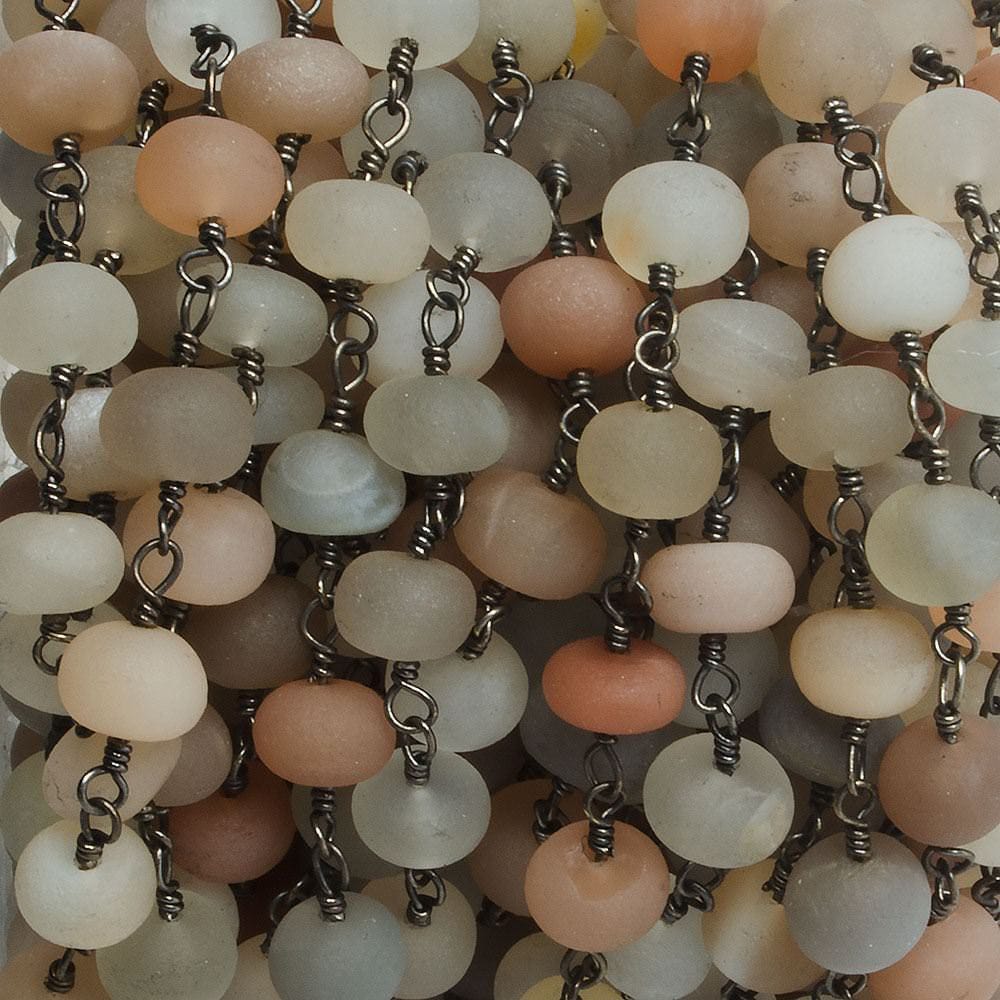 7mm Matte Multi Color Moonstone rondelle Black Gold plated Chain by the foot with approximately 25 pieces - Beadsofcambay.com