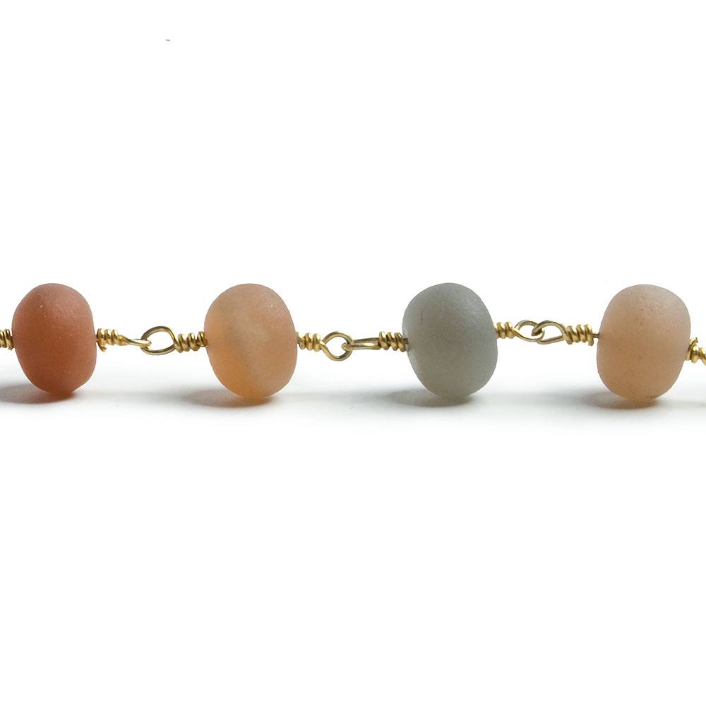 7mm Matte Multi Color Moonstone rondelle Gold plated Chain by the foot with approximately 25 pieces - Beadsofcambay.com