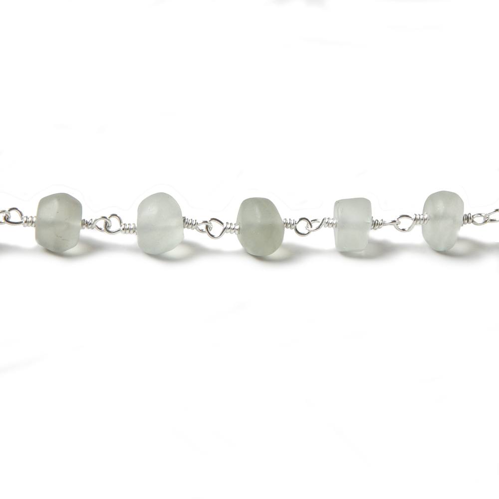 7mm Matte Prasiolite plain rondelle Silver plated Chain by the foot 28 pieces - Beadsofcambay.com