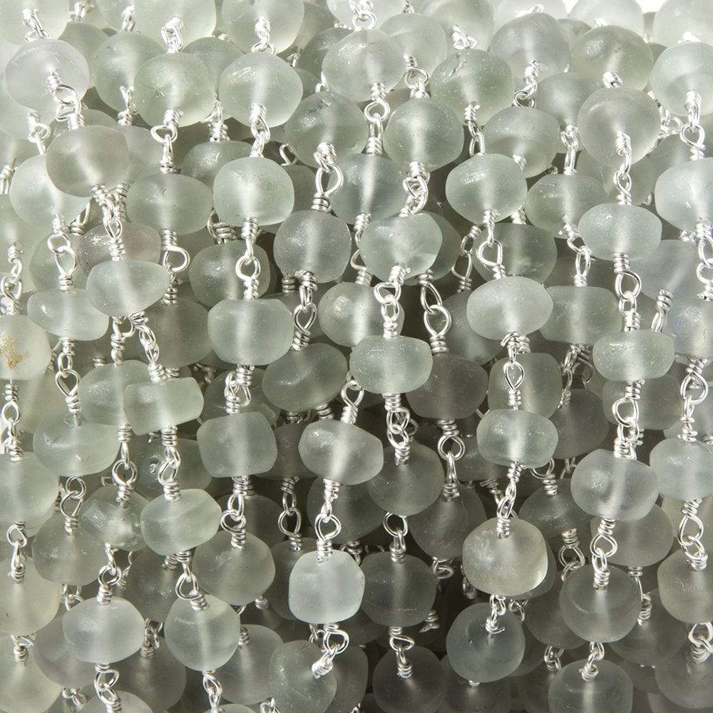 7mm Matte Prasiolite plain rondelle Silver plated Chain by the foot 28 pieces - Beadsofcambay.com
