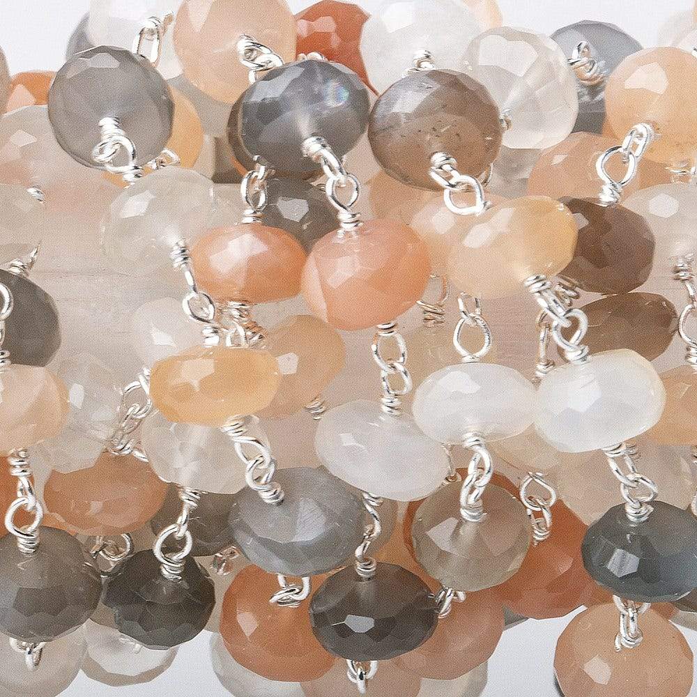 7mm Moonstone Sterling Silver Chain by the foot - Beadsofcambay.com