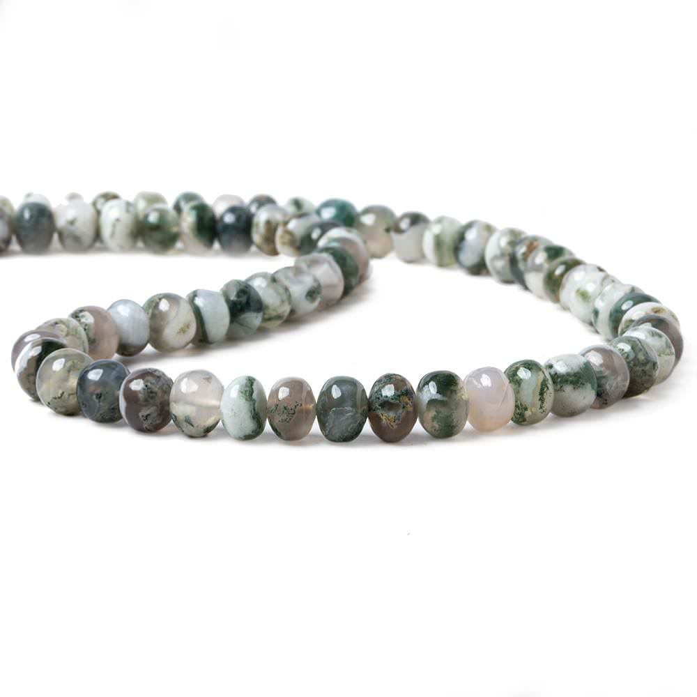 7mm Moss Agate Plain Rondelle Beads 16 inch 73 pieces - Beadsofcambay.com