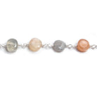 7mm Multi Color Moonstone coin Silver plated Chain by the foot 24 pieces - Beadsofcambay.com