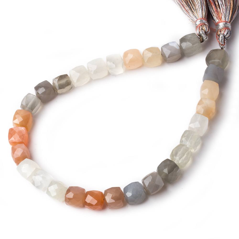 7mm Multi Color Moonstone Faceted Cube 8 inch 29 pcs - Beadsofcambay.com