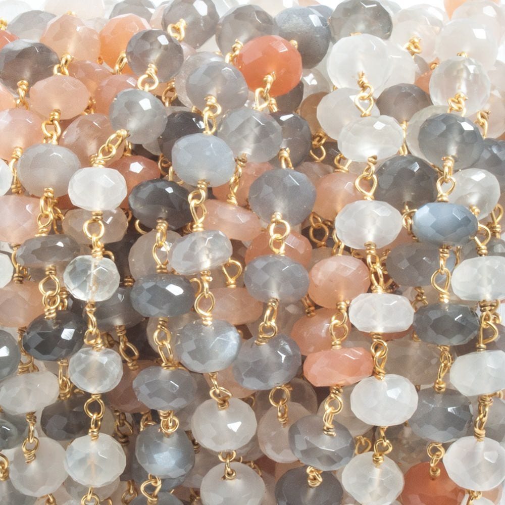 7mm Multi Moonstone faceted rondelle Vermeil Chain by the foot 30 beads - Beadsofcambay.com