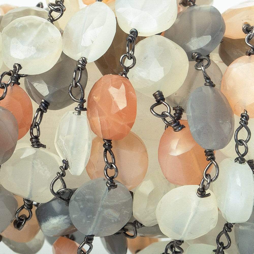 7mm MultiColor Moonstone coin Black Gold plated Chain by the foot 24 pieces - Beadsofcambay.com
