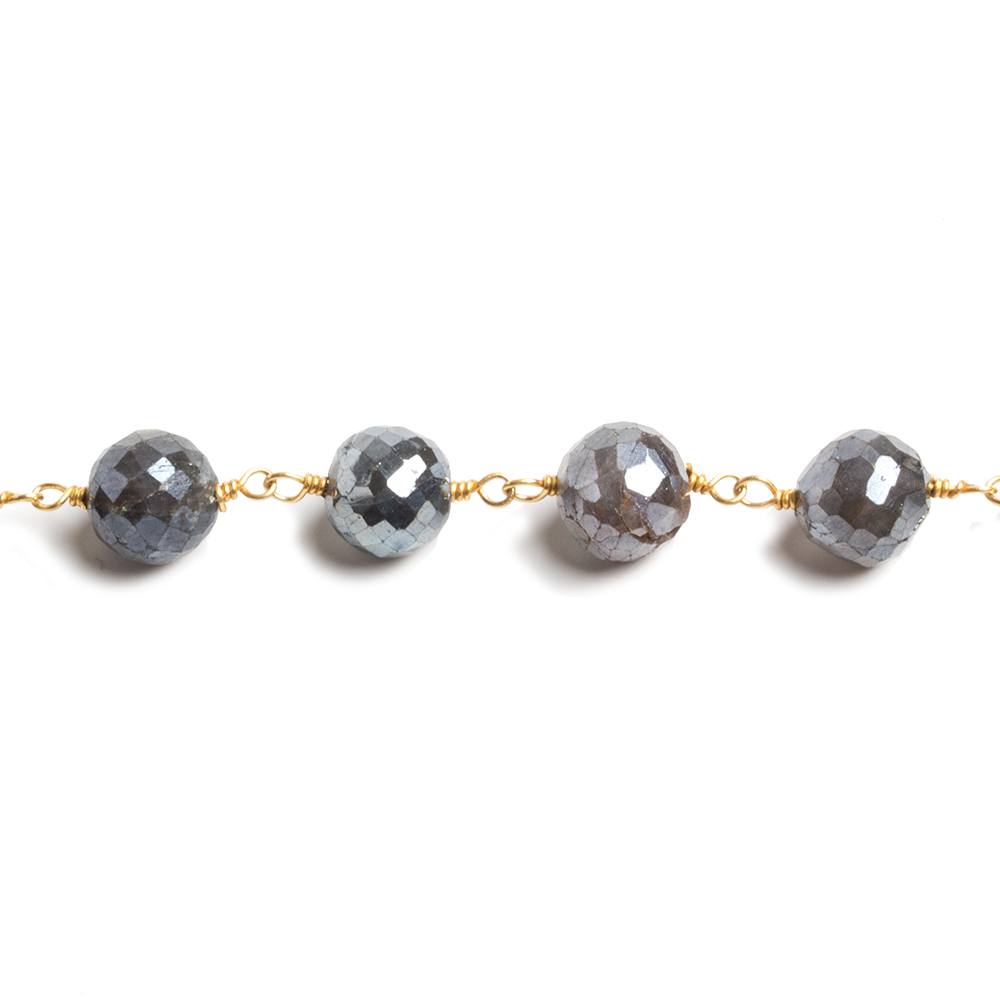 7mm Mystic Labradorite faceted round Gold Chain by the foot 24 beads - Beadsofcambay.com