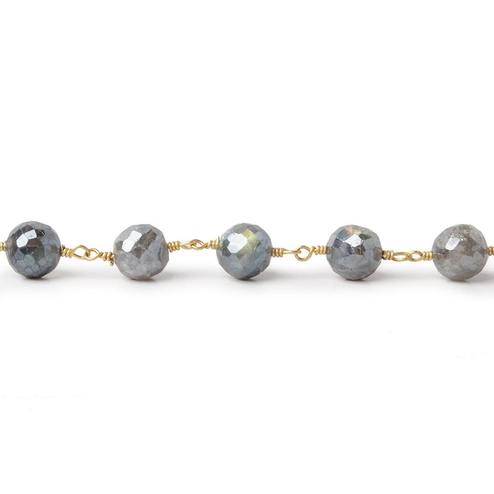 7mm Mystic Labradorite faceted round Gold plated Chain by the foot 22 pcs - Beadsofcambay.com